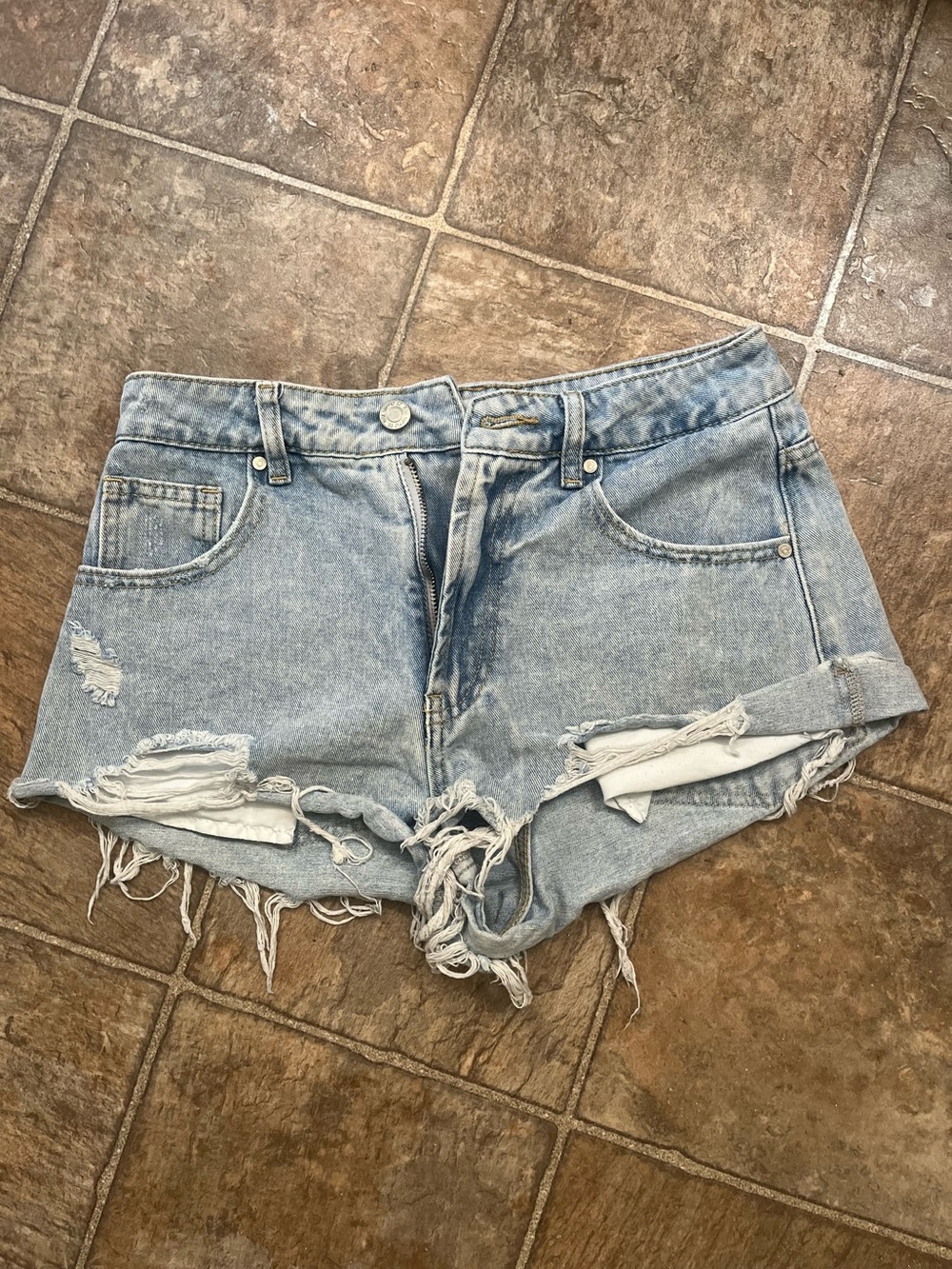 Rise Supply Co Denim Shorts Size 7 Distressed Cuffed Cutoff Jean Shorts GUC